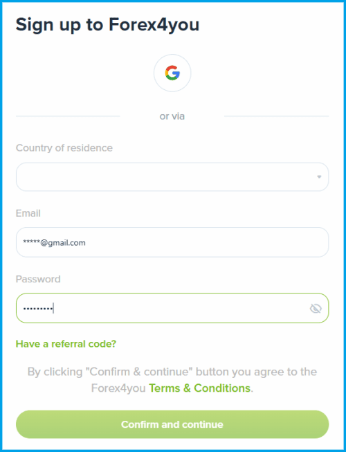Registration form