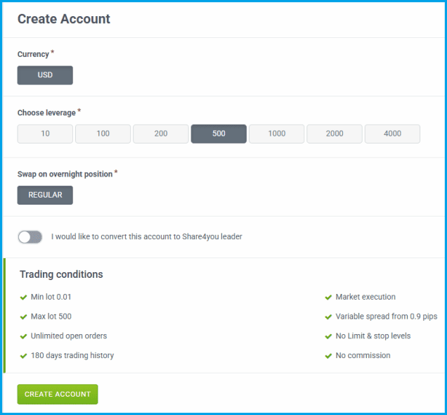Trading account settings