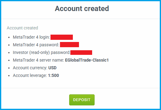 Trading account access details
