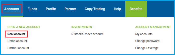 Opening a trading account with RoboForex