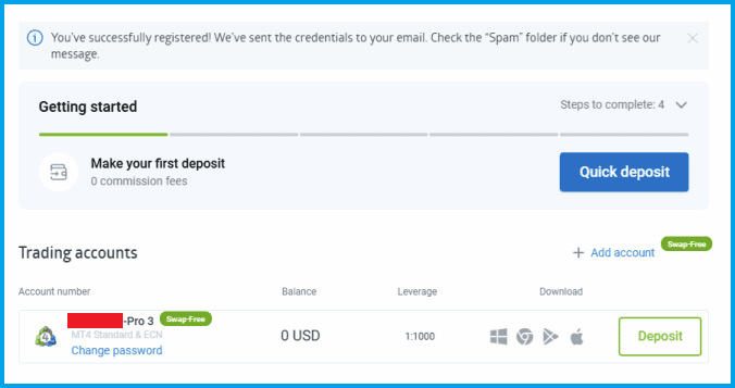Registration successful message