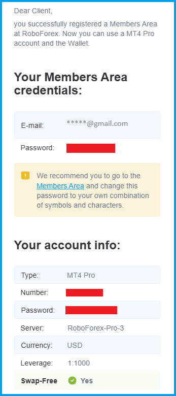Account login details